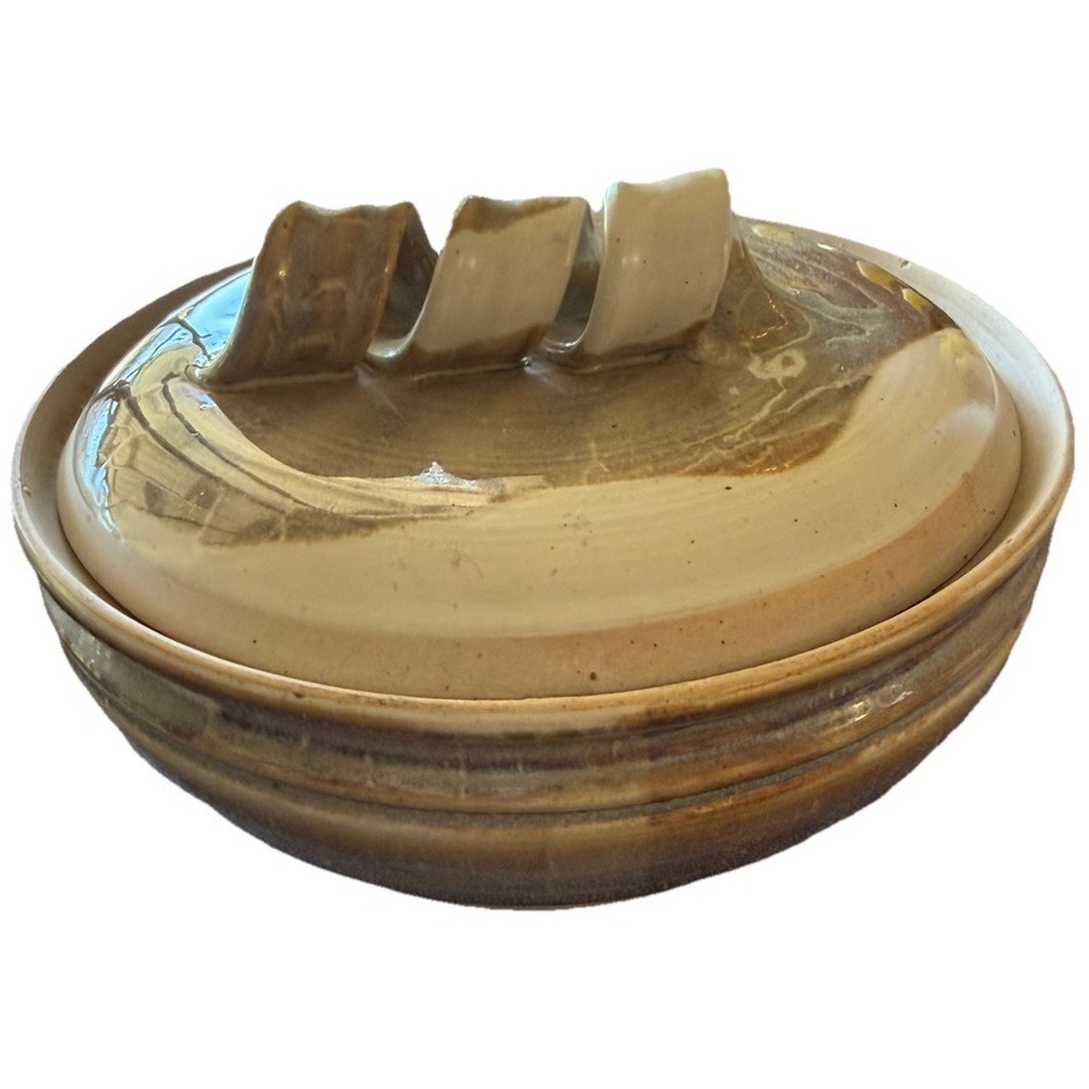 Vintage‎ Studio Pottery Covered Roaster Baker Dish Lid Rack Stoneware
